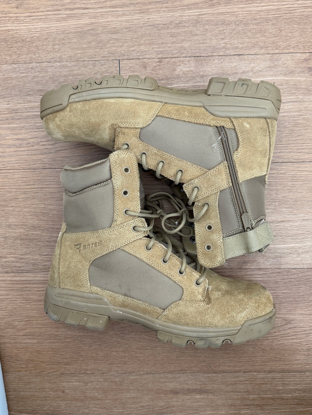 Bates Tactical Zip-Front Suede Boots in Tan